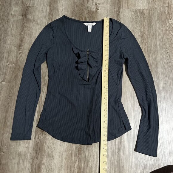 Banana Republic Heritage Gray Ribbed Long Sleeve Top With Front Zipper Size XS - Picture 6 of 9